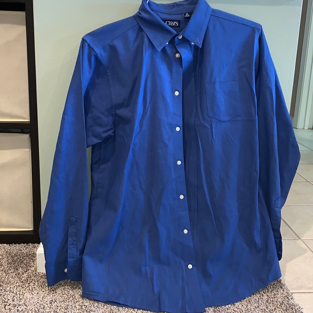 CHAPS Blue Stretch Long Sleeve Oxford- XL (18-20)